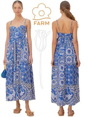 Farm Rio Blue Tile Dream Sleeveless Maxi Dress